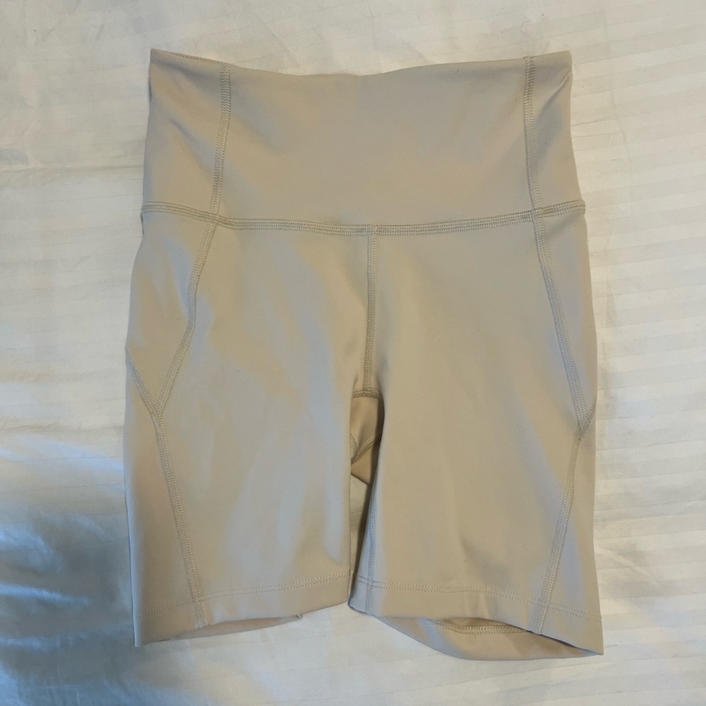 Something Navy High-Waist Biker Shorts in Beige